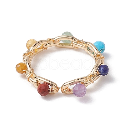 Round Natural Mixed Gemstone Bead Finger Ring RJEW-JR00723-1