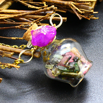 Natural Tourmaline Chips Perfume Bottle Necklace BOTT-PW0008-01B-1