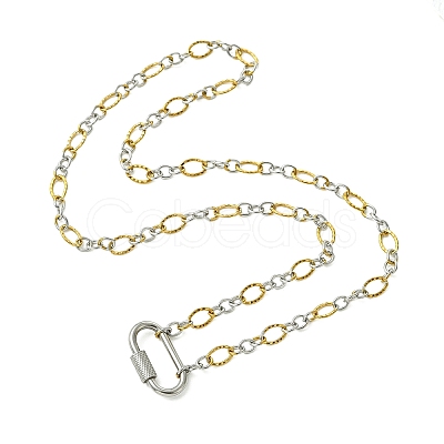5MM Two Tone 304 Stainless Steel Textured Figaro Chain Necklaces NJEW-JN06466-01-1