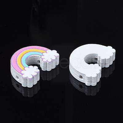 Printed Natural Wooden Beads WOOD-S055-28-1
