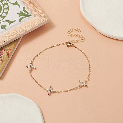 Shell Pearl Beaded Cross Link Anklets AJEW-AN00535-1