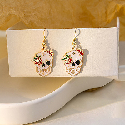 Skull with Flower Alloy Enamel Dangle Earrings FS-WGA34EB-05-1