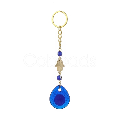 Heart/Hamsa Hand/Teardrop/Flat Round with Evil Eye Lampwork Pendant Keychain KEYC-JKC00439-1