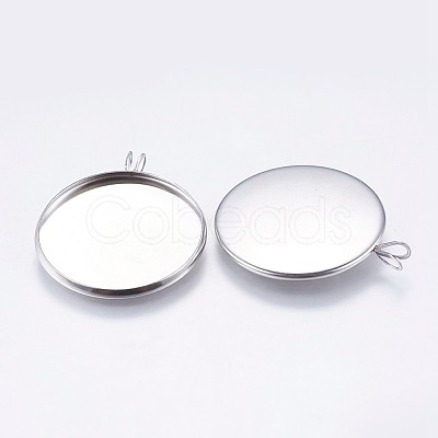 Tarnish Resistant 304 Stainless Steel Pendant Cabochon Settings X-STAS-I069-37-25MM-1