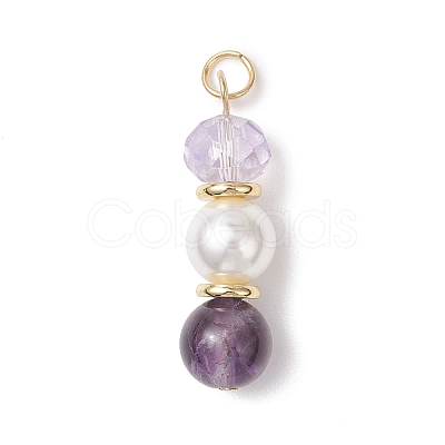 3Pcs 3 Styles Natural Amethyst and Shell Pearl & Glass Pendants PALLOY-JF04786-02-1