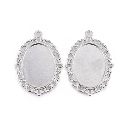 Tibetan Style Oval Alloy Pendant Cabochon Settings TIBEP-Q054-44P-RS-1