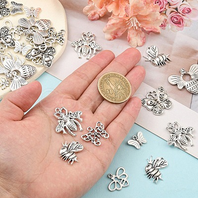 40Pcs 8 Styles Tibetan Style Alloy Pendants TIBE-YW0001-65-1