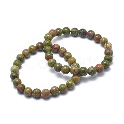 Natural Unakite Bead Stretch Bracelets BJEW-K212-B-006-1