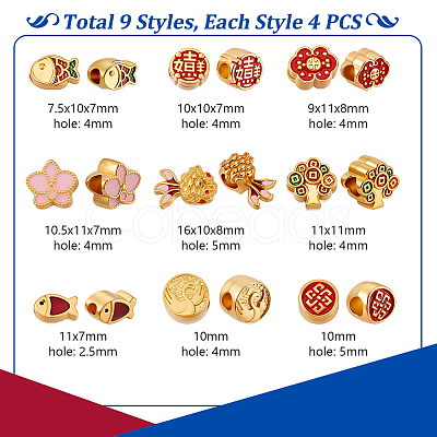 36Pcs 9 Styles Alloy Enamel European Beads ENAM-GA0001-15-1