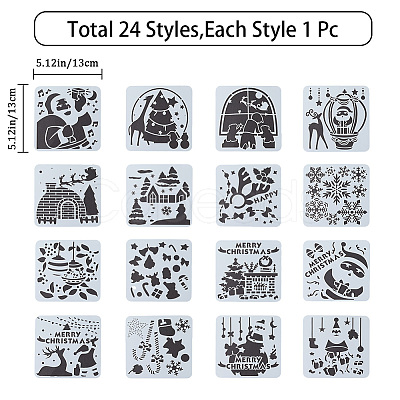 16Pcs 16 Styles Christmas PET Plastic Hollow Out Drawing Painting Stencils Templates DIY-WH0349-63-1