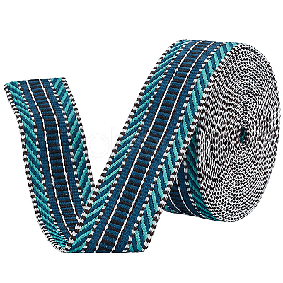 5 Yards Polyester Striped Jacquard Ribbon OCOR-WH0078-287C-1