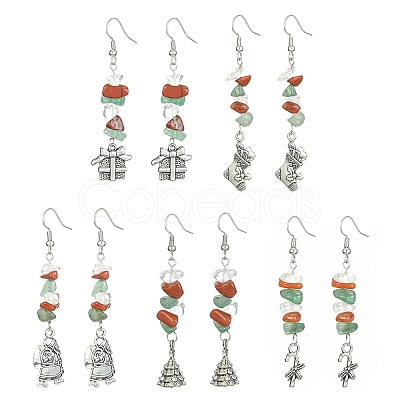 Christmas Theme Tibetan Style Alloy Dangle Earrings with Brass Pins EJEW-JE05307-1