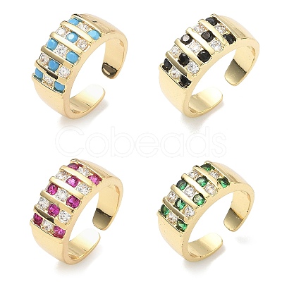 Brass Micro Pave Cubic Zirconia Cuff Open Rings RJEW-C158-04G-1