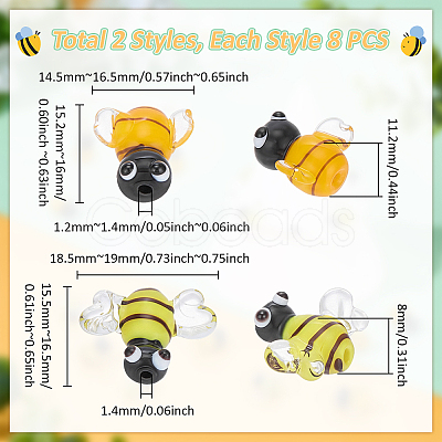 16Pcs 2 Styles Handmade Lampwork Beads LAMP-UN0001-03-1