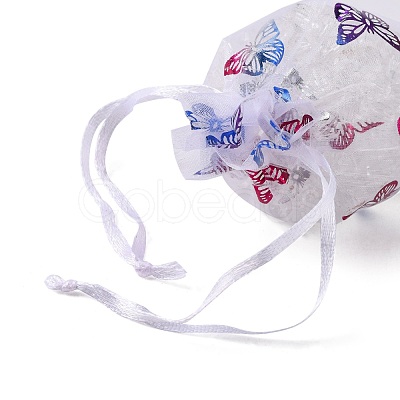 Rectangle Printed Organza Drawstring Bags CON-PW0001-057A-1