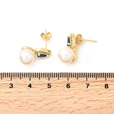 Teardrop with Round Brass Micro Pave Cubic Zirconia Stud Earrings EJEW-C154-06G-1