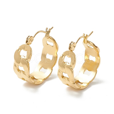 Ion Plating(IP) 304 Stainless Steel Cuban Link Chunky Hoop Earrings for Women EJEW-P197-07G-1