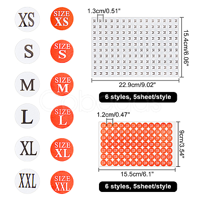 60 Sheets 12 Styles Clothing Size Round Sticker Labels DIY-CA0001-84-1