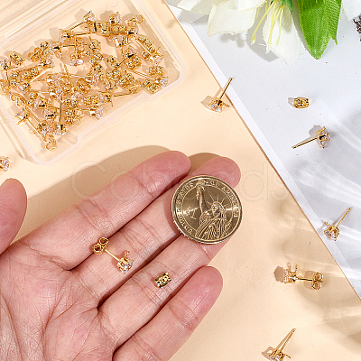 40Pcs Brass Micro Pave Clear Cubic Zirconia Stud Earring Findings KK-BBC0022-23-1