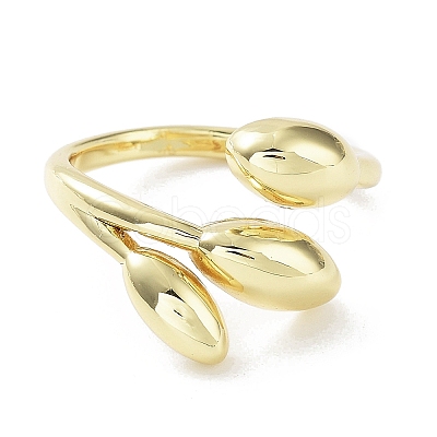 Leaf Rack Plating Brass Cuff Rings RJEW-D020-07G-1