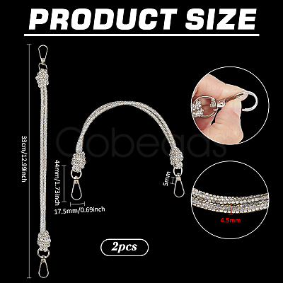 2Pcs Glass Rhinestone Rubber Cord Bag Handles FIND-PH0059-68C-1