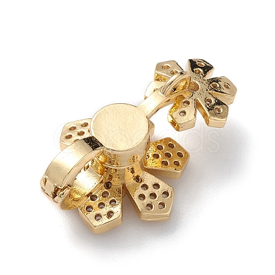 Rack Plating Flower Brass Pave Clear Cubic Zirconia Fold Over Magnetic Clasps KK-C019-21G-1