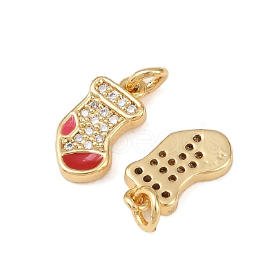 Christmas Brass Micro Pave Cubic Zirconia Enamel Charms KK-L255-19G-04-1