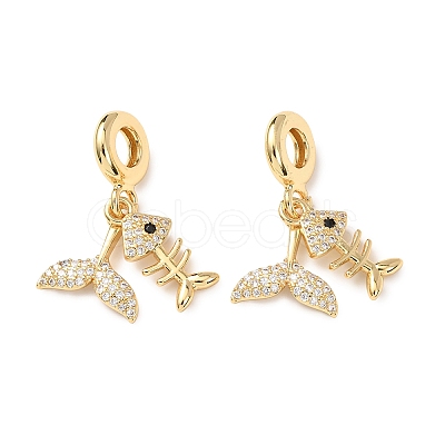 Ocean Brass Micro Pave Clear Cubic Zirconia European Dangle Charms KK-H278-03G-02-1