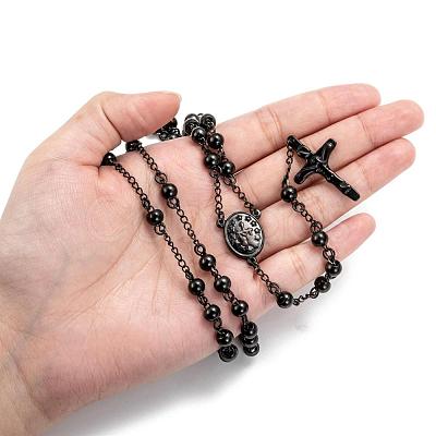 Men's Rosary Bead Necklace with Crucifix Cross NJEW-I011-6mm-04-1