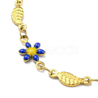 Enamel Flower & Fish Link Chain Bracelet BJEW-A142-02G-1