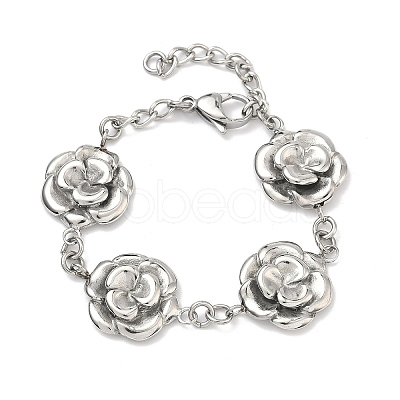 Stainless Steel Flower Link Chain Bracelets for Women BJEW-A033-03P-1