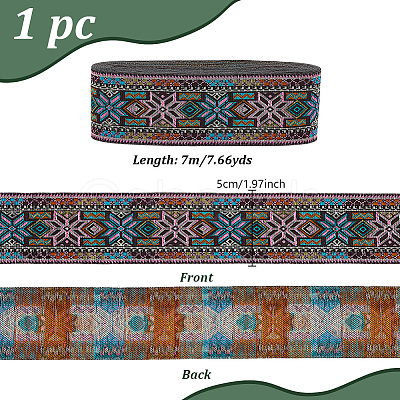 7M Ethnic Style Polyester Flower Jacquard Ribbons OCOR-WH0091-72A-01-1