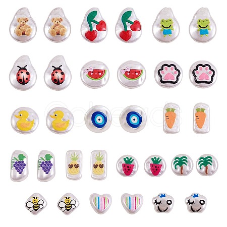 32Pcs 16 Style 3D Printed ABS Plastic Imitation Pearl Beads KY-SZ0001-42-1