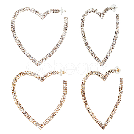 2 Pairs 2 Colors Crystal Rhinestone Hollow Out Heart Stud Earrings with 925 Sterling Silver Pins EJEW-AN0001-23-1