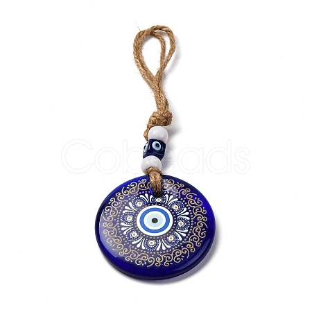 Flat Round with Evil Eye Lampwork Pendant Decoration HJEW-Z005-01G-1