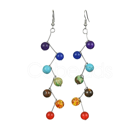 Natural & Synthetic Mixed Gemstone Round Beads Dangle Earrings EJEW-JE05377-1