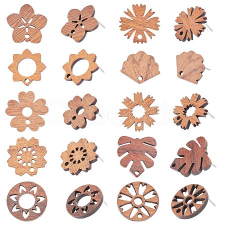 20Pcs 10 Styles Walnut Wood Stud Earring Findings FIND-BBC0001-46-1