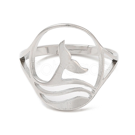 Non-Tarnish 304 Stainless Steel Whale Tail Adjustable Ring for Women RJEW-M149-01P-1