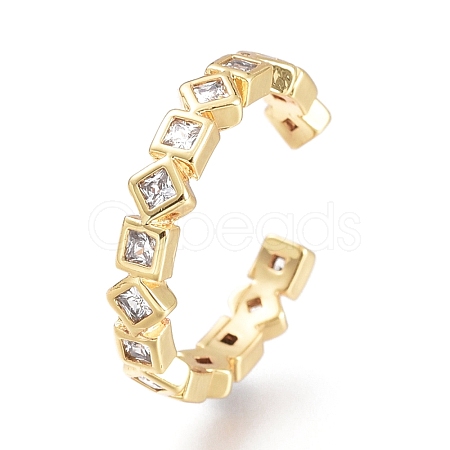 Brass Micro Pave Clear Cubic Zirconia Cuff Rings RJEW-I073-03G-1