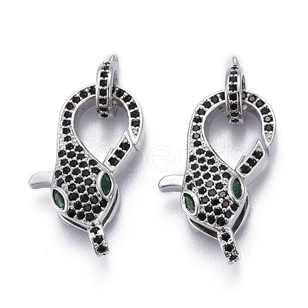 Brass Micro Pave Black & Green Cubic Zirconia Lobster Claw Clasp ZIRC-Z011-19P-1
