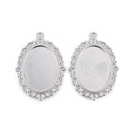 Tibetan Style Oval Alloy Pendant Cabochon Settings TIBEP-Q054-44P-RS-1