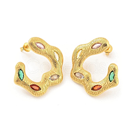 Rack Plating Brass Stud Earrings. with Colorful Cubic Zirconia EJEW-K263-10G-1