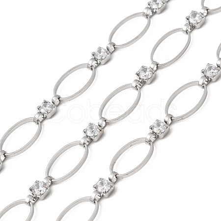 Handmade Brass Pave Clear Cubic Zirconia Oval Link Chains CHC-G027-02P-1