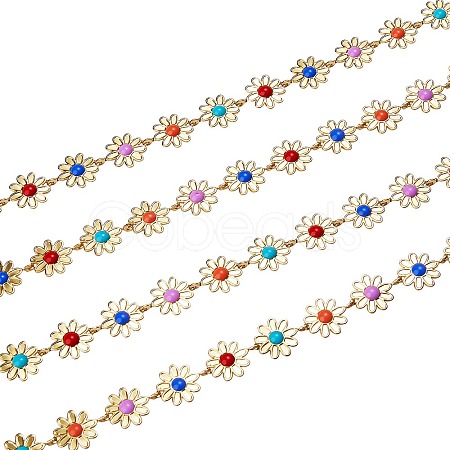 2M Brass Enamel Flower Link Chains CHC-SZ0001-35-1