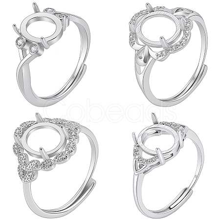 4Pcs 4 Styles Brass Micro Pave Cubic Zirconia Adjustable Rings Settings KK-BBC0024-14A-1
