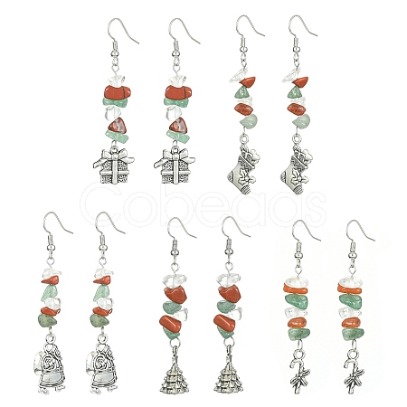 Christmas Theme Tibetan Style Alloy Dangle Earrings with Brass Pins EJEW-JE05307-1