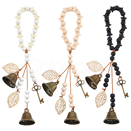 3Pcs Wood Beads Pendant Decoration HJEW-OC00042-1