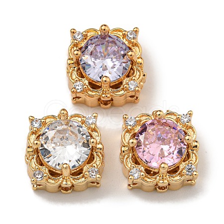 Brass Micro Pave Cubic Zirconia Beads KK-U037-05G-01-1