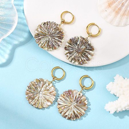 Natural Paua Shell 202 Stainless Steel Dangle Huggie Hoop Earrings for Women EJEW-JE07439-02-1