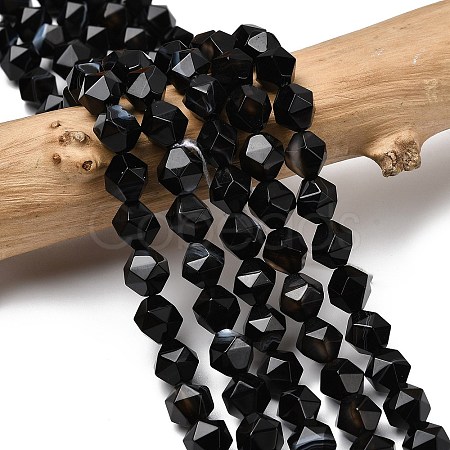 Natural Black Banded Agate/Striped AgateBeads Strands G-Z119-A03-02-1